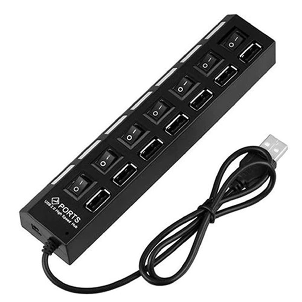 7 Port Usb çoklayıcı hub anahtarlı ışıklı