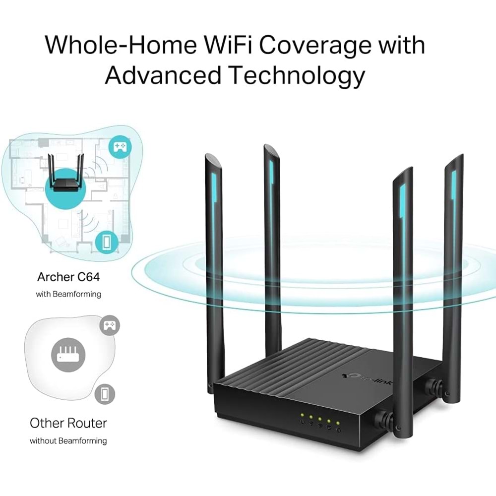 TP-Link Archer C64 AC1200 Mbps Kablosuz MU-MIMO Wi-Fi Router