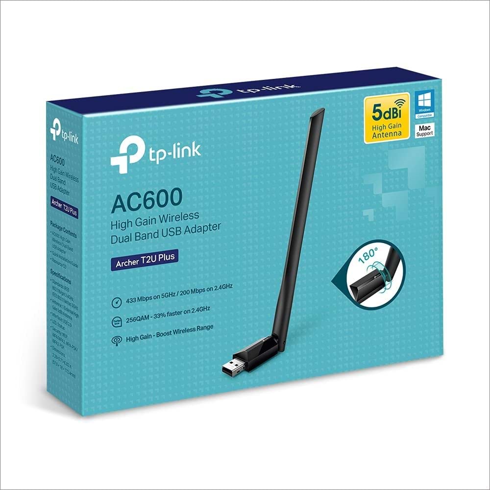 TP-Link Archer T2U Plus AC600 Mbps Kablosuz Dual-Band USB Adaptör