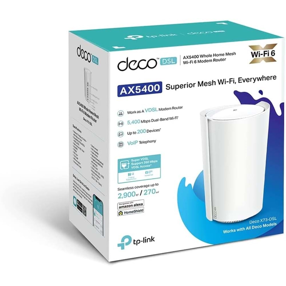 Deco X73-DSL (1-pack) AX5400 Mbps VDSL Tüm Ev Mesh Wi-Fi 6 Modem Router ( 1’li Paket )