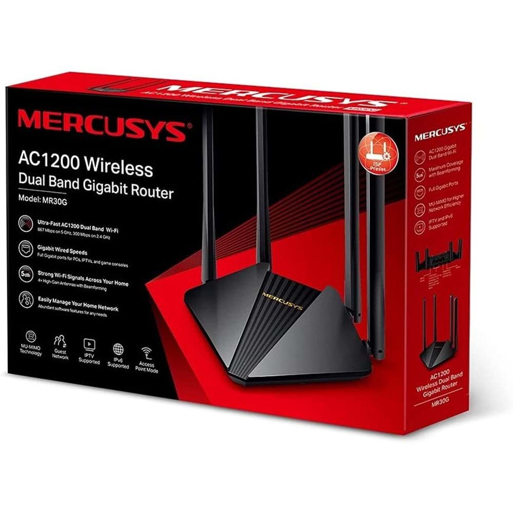 Mercusys MR30G AC1200 Mbps Gigabit Portlu Kablosuz Dual-Band Router