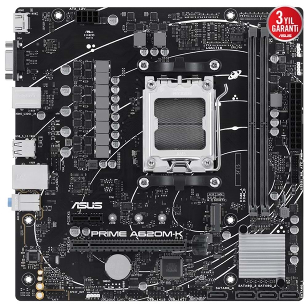 Asus PRIME A620M-K AMD A620 6400 MHz (OC) DDR5 Soket AM5 mATX Anakart
