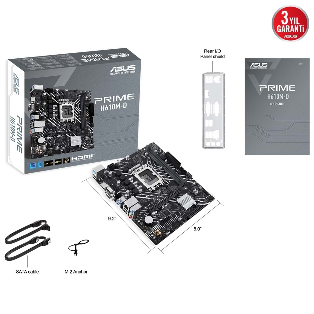 Asus PRIME H610M-D Intel H610 5600 MHz DDR5 Soket 1700 mATX Anakart