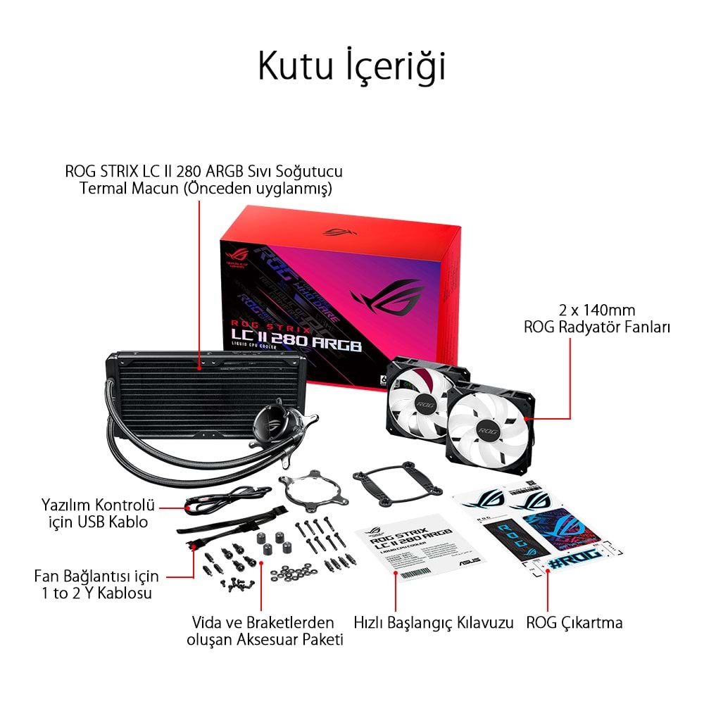 Asus ROG STRIX LC II 280 ARGB Aura SYNC DUAL Rog 140MM Adreslenebilir RGB Fan Sıvı CPU Soğutucu V2