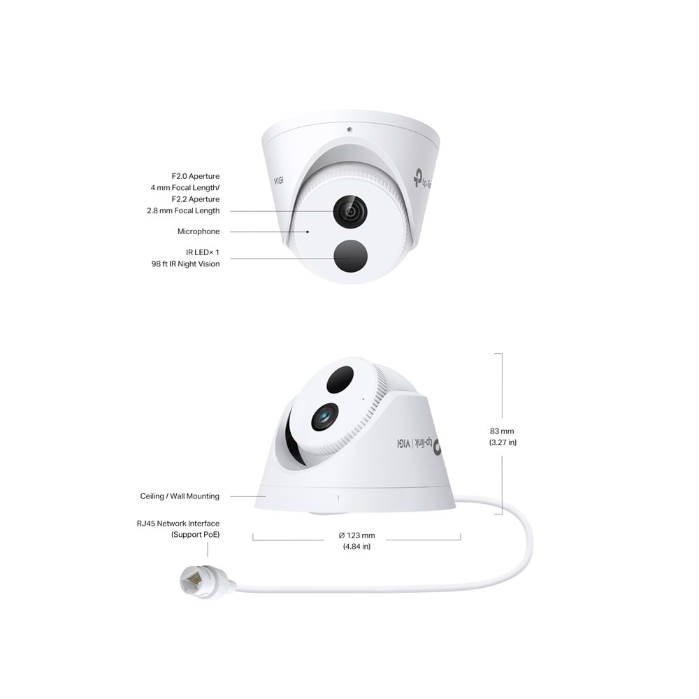 VIGI C420I V1 4mm 2MP IR Dome Güvenlik Kamerası (Dahili Mikrofon, Koridor Modu)