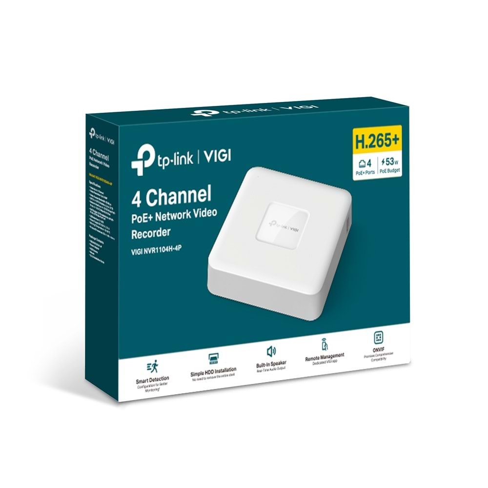 VIGI NVR1104H-4P V1.0 4 Kanal NVR Kayıt Cihazı H.265+ 4K PoE 53W