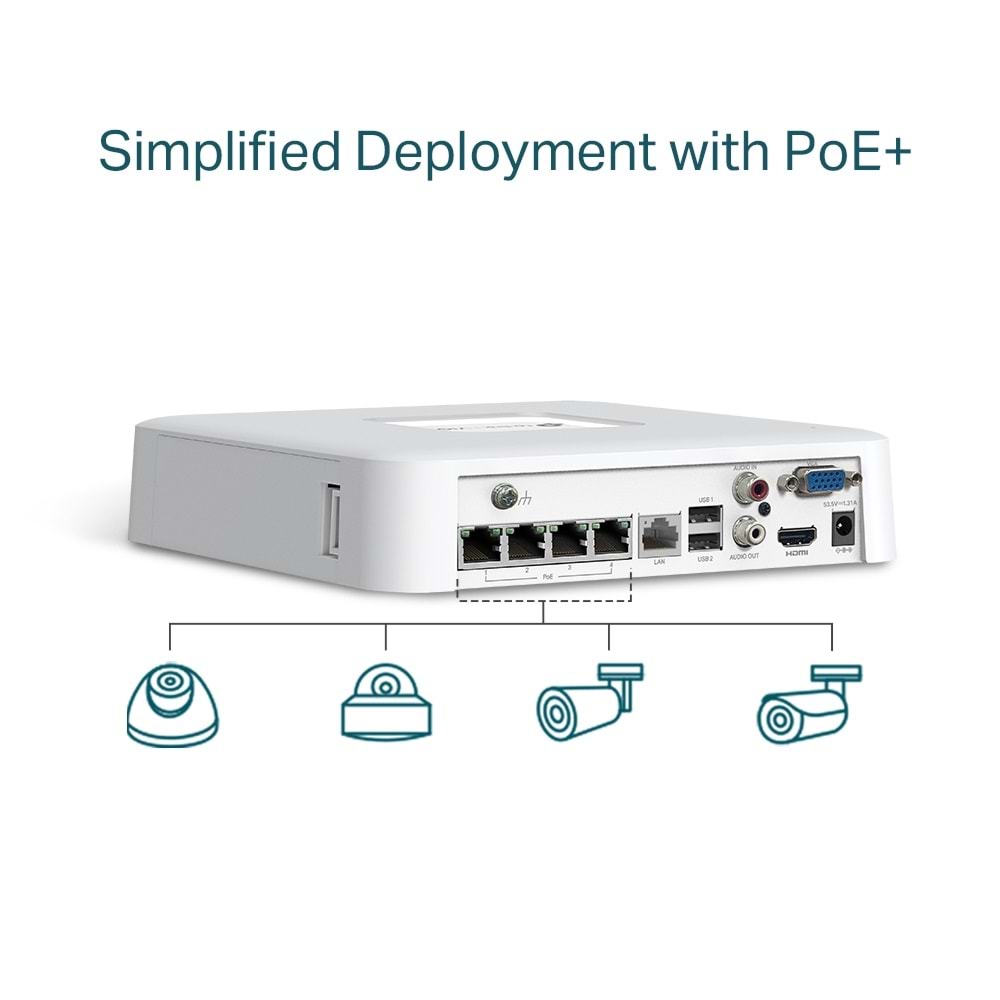 VIGI NVR1104H-4P V1.0 4 Kanal NVR Kayıt Cihazı H.265+ 4K PoE 53W
