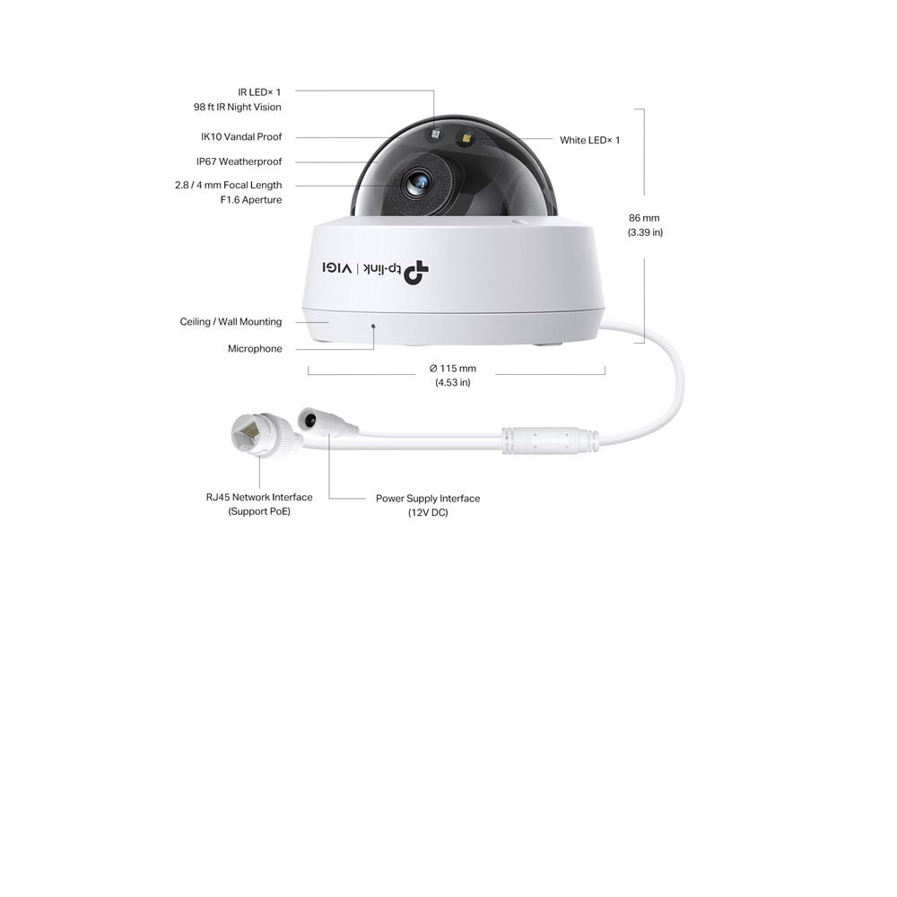 VIGI C230 4mm 3MP Full-Color Dome IP Güvenlik Kamerası ( Dahili Mikrofon, IK10 )