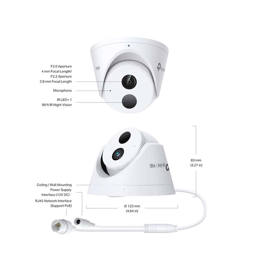VIGI C440I 2.8mm 4MP IR Dome IP Güvenlik Kamerası Koridor Modu