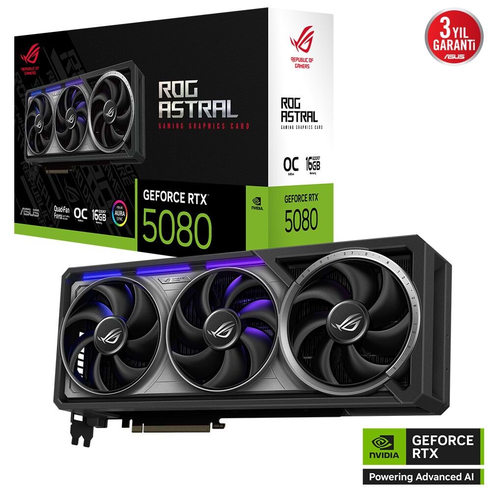 Asus ROG-ASTRAL-RTX5080-O16G-GAMING 16GB 256Bit GDDR7 DP/HDMI PCI 5.0 Ekran Kartı