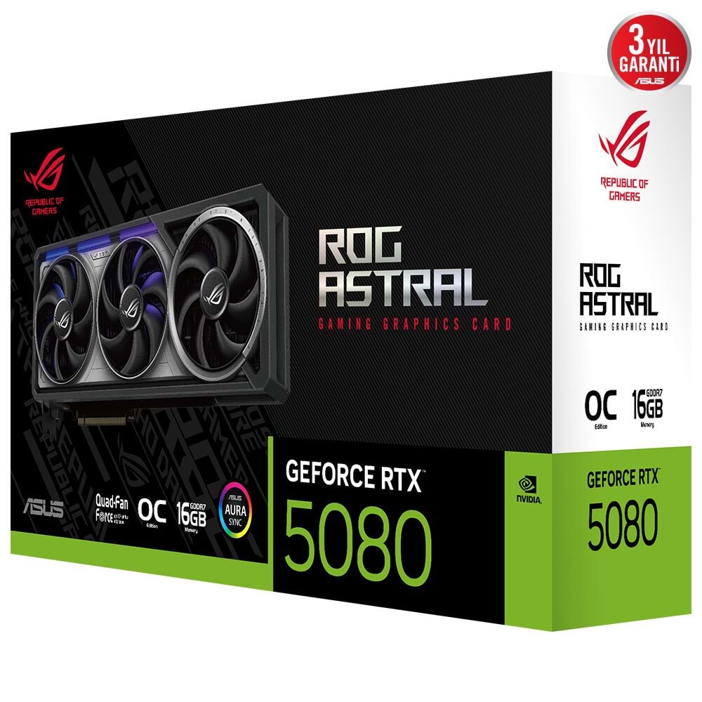 Asus ROG-ASTRAL-RTX5080-O16G-GAMING 16GB 256Bit GDDR7 DP/HDMI PCI 5.0 Ekran Kartı