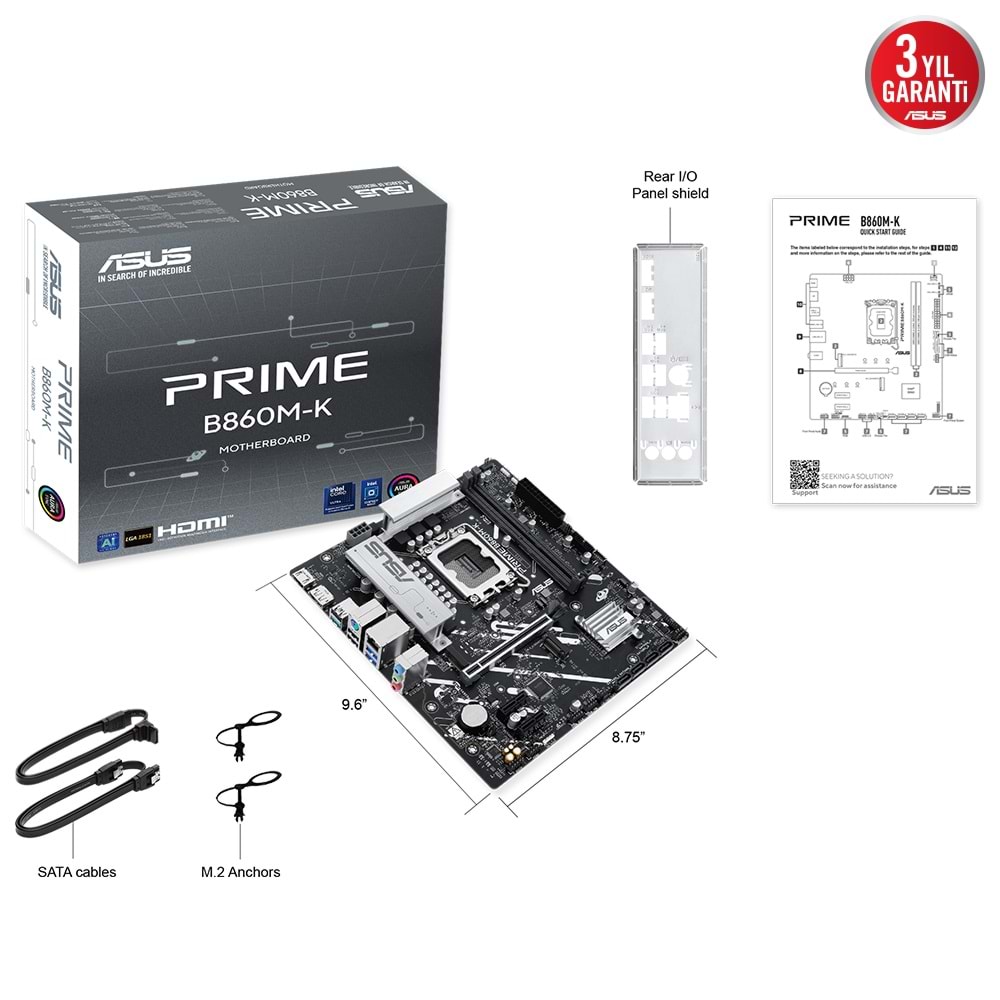Asus PRIME B860M-K Intel LGA1851 DDR5 mATX 8800 Dp Hdmı Anakart