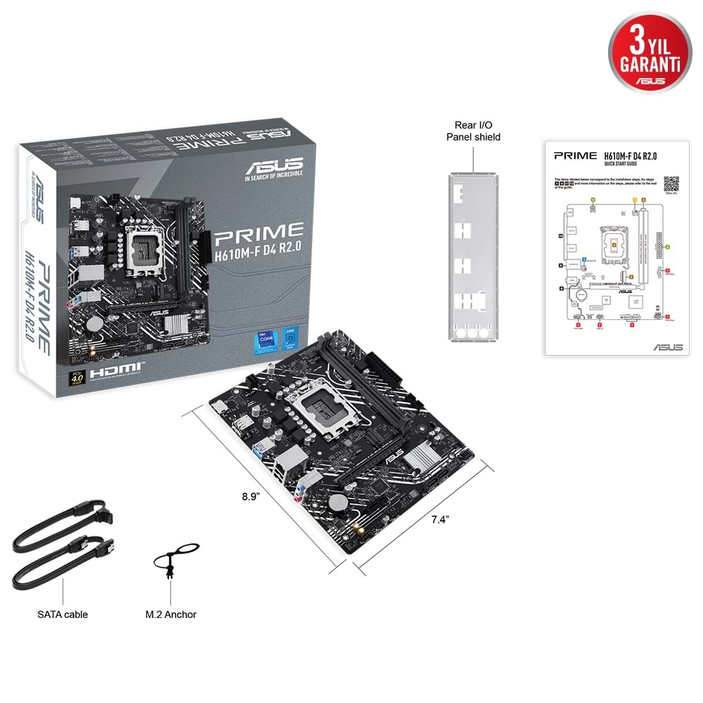 Asus PRIME H610M-F D4 R2.0 H610 DDR4 M.2 HDMI PCI 4.0 1700p Anakart