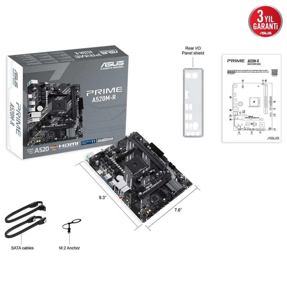 Asus PRIME A520M-R AMD A520 5100 MHz (OC) DDR5 Soket AM4 mATX Anakart