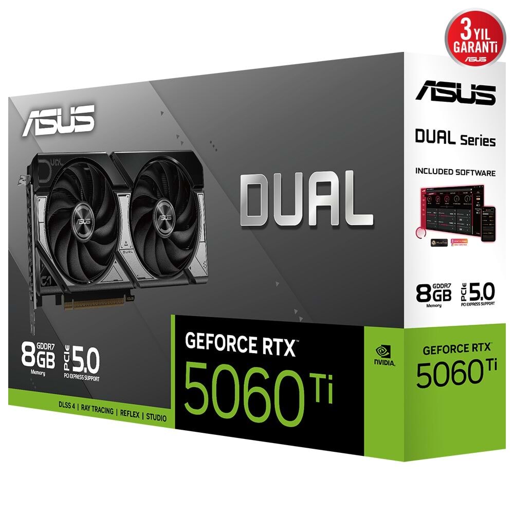 Asus DUAL-RTX5060TI-8G 8GB 128Bit GDDR7 DP/HDMI PCI 5.0 Ekran Kartı