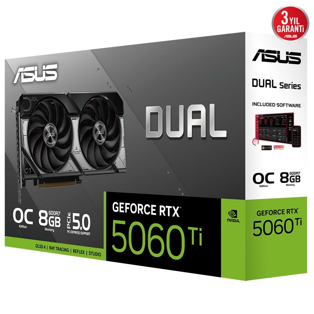 Asus DUAL-RTX5060TI-O8G 8GB 128Bit GDDR7 DP/HDMI PCI 5.0 Ekran Kartı