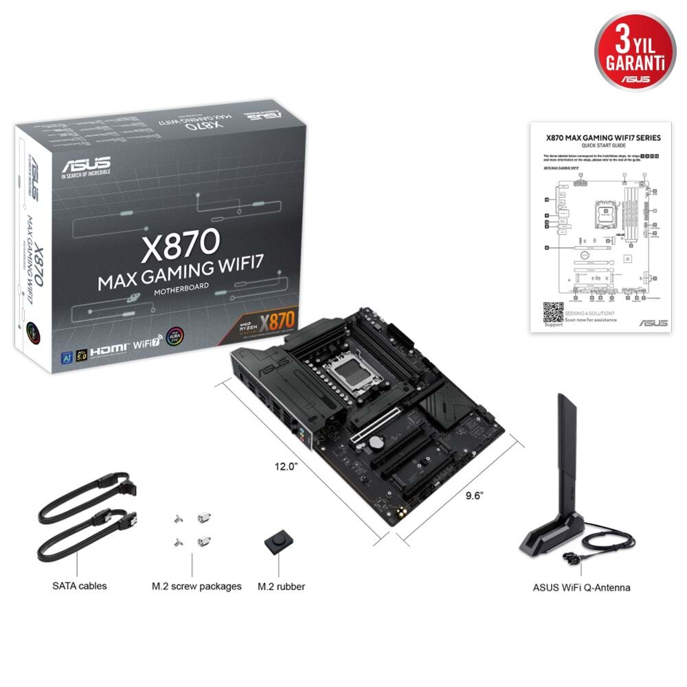 Asus X870 MAX GAMING Wi-Fi 7 Amd X870 Am5 Ddr5 8000 Hdmı 2xusb4 3x Anakart