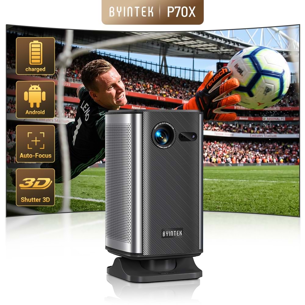 Byintek P70X 1080p Full HD Destekli 300ANSI Taşınabilir DLP Projeksiyon Cihazı - TOF Lazer Otomatik Odaklamalı, Entegre 10000mAh Bataryalı