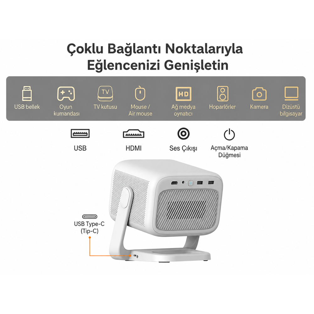 Byintek U90 DLP Full HD 1080P Taşınabilir Projeksiyon Cihazı, 700 ANSI Lümen, TOF Otomatik Odaklama, MEMC, 20800mAh Batarya, 20W Ses, Ev İçin Çift Bantlı Wi-Fi
