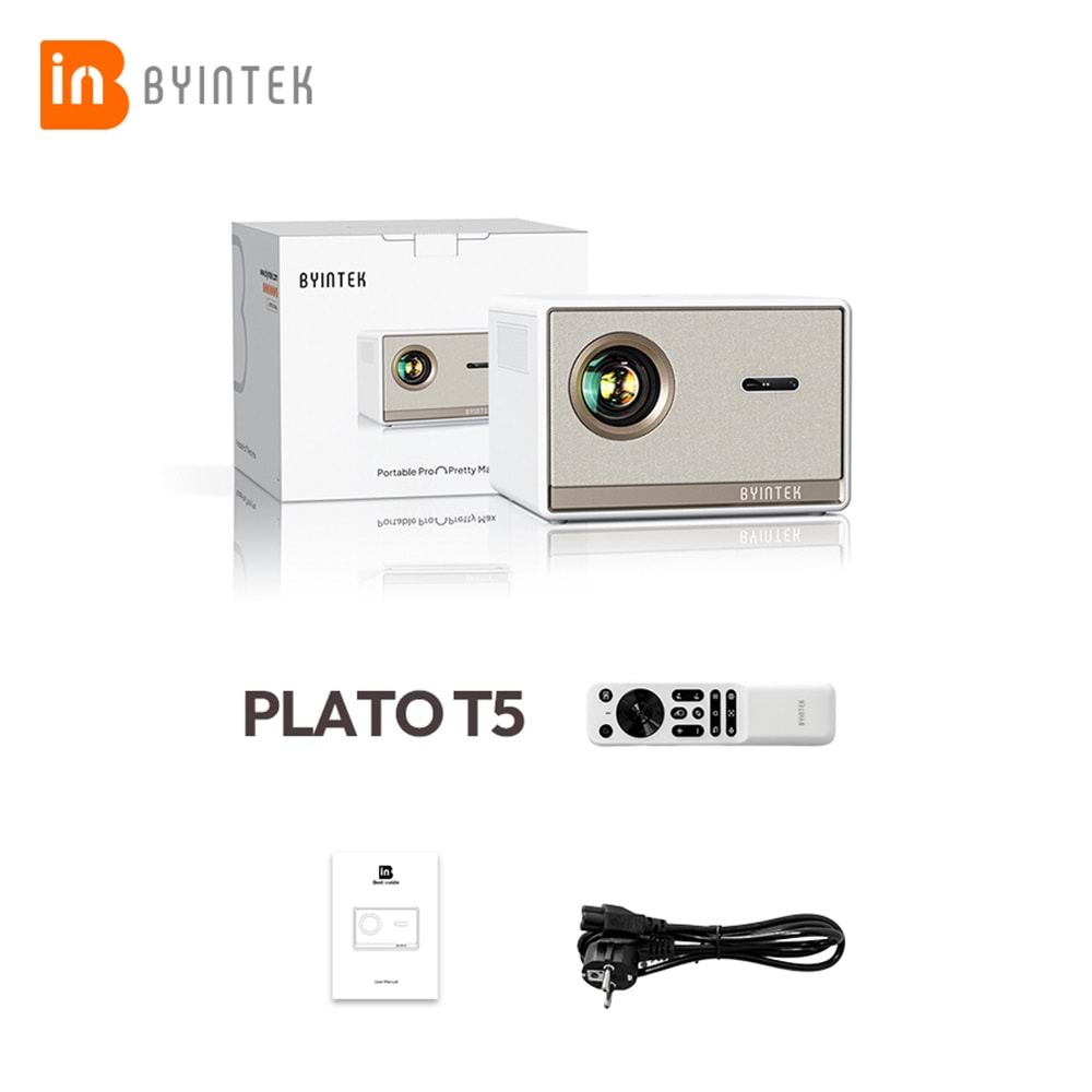 Byintek T5 Max Projeksiyon Cihazı, Lisanslı Google TV, Full HD 1080P, 1000 ANSI Lümen, HDR10, Otomatik Odaklama, Otomatik Trapez Düzeltme, Wi-Fi, Bluetooth 5.0, Sızdırmaz Optik Motor
