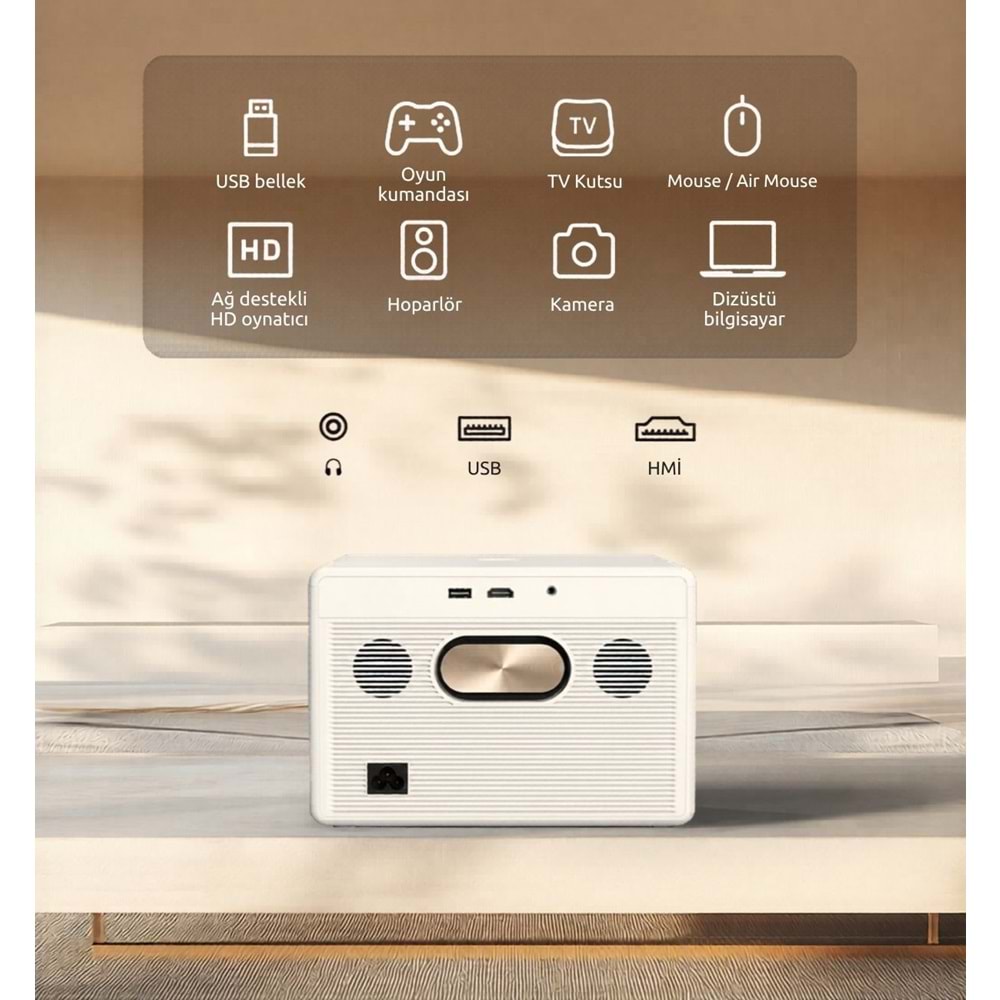 Byintek T5 Max Projeksiyon Cihazı, Lisanslı Google TV, Full HD 1080P, 1000 ANSI Lümen, HDR10, Otomatik Odaklama, Otomatik Trapez Düzeltme, Wi-Fi, Bluetooth 5.0, Sızdırmaz Optik Motor