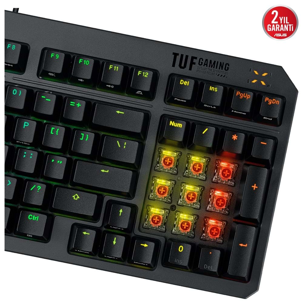Asus TUF GAMING K3 RD/TR Gen II Red Switch Kablolu Türkçe RGB Optik Mekanik Gaming Klavye