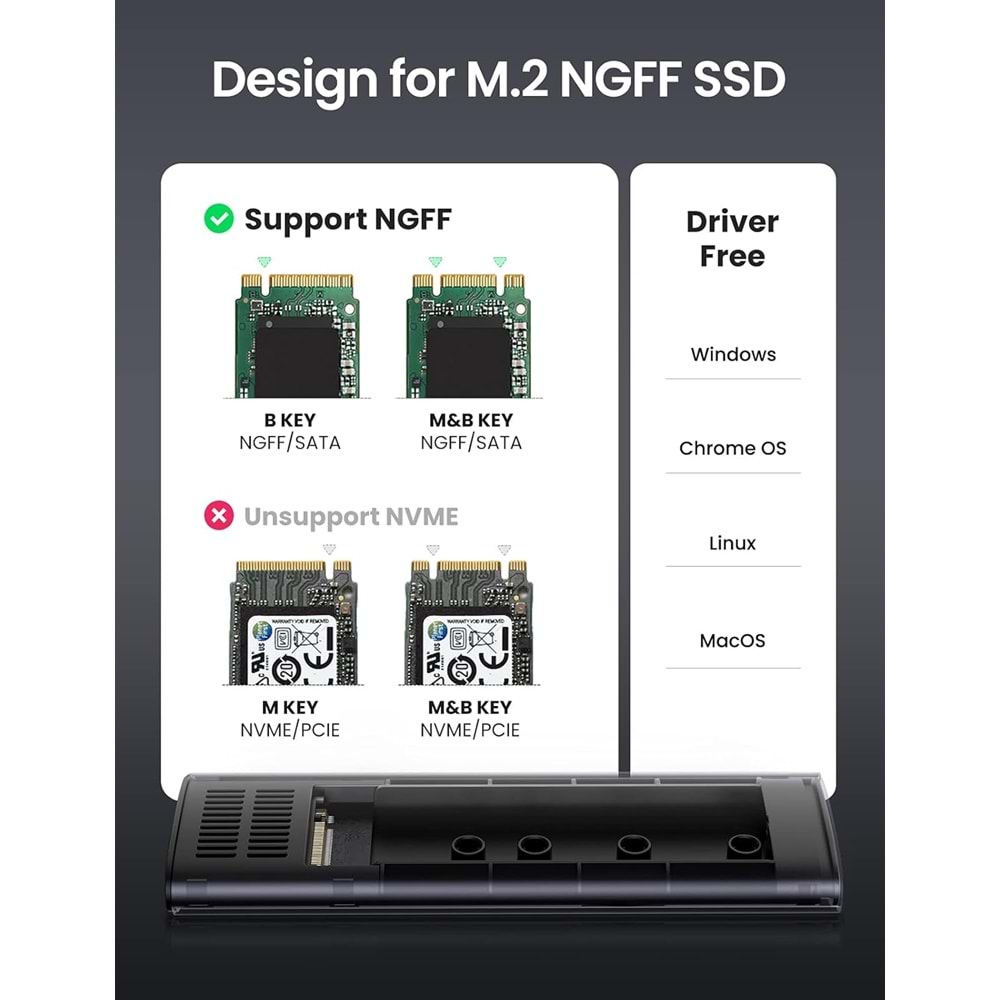 Ugreen CM400 M.2 Sata NGFF SSD UASP Desteği ile 5Gb/s Süper Hız USB 3.1 5Gbps Type-C Gen1 B-Key M+B Key Disk Kutusu 10903