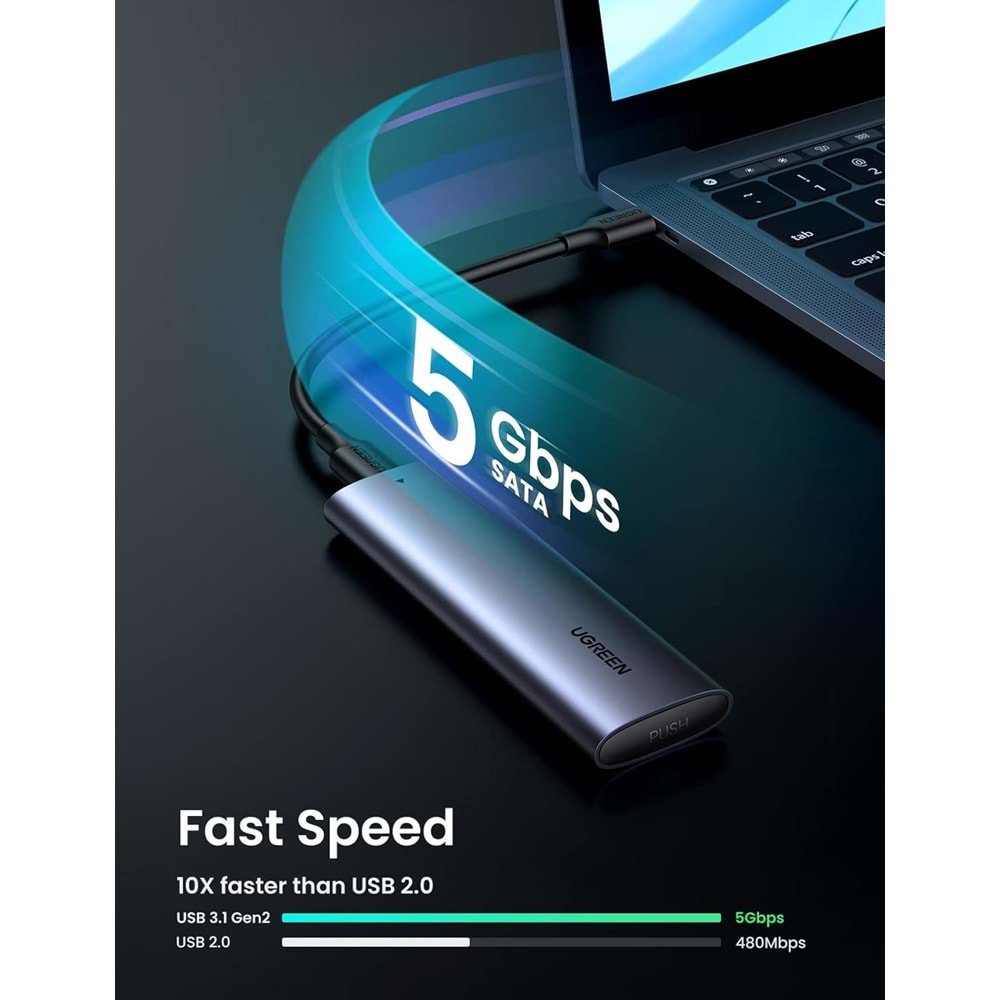 Ugreen CM400 M.2 Sata NGFF SSD UASP Desteği ile 5Gb/s Süper Hız USB 3.1 5Gbps Type-C Gen1 B-Key M+B Key Disk Kutusu 10903