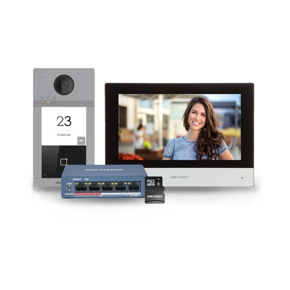 Hikvision DS-KIS604-S İnterkom Kit (DS-KV8113-WME1,DS-KH6320-WTE1,POE,SDCard)