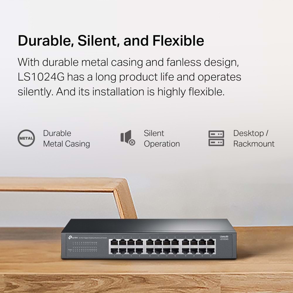 TP-Link LS1024G 24 Port Gigabit Desktop/Rackmount Switch (Metal Kasa)