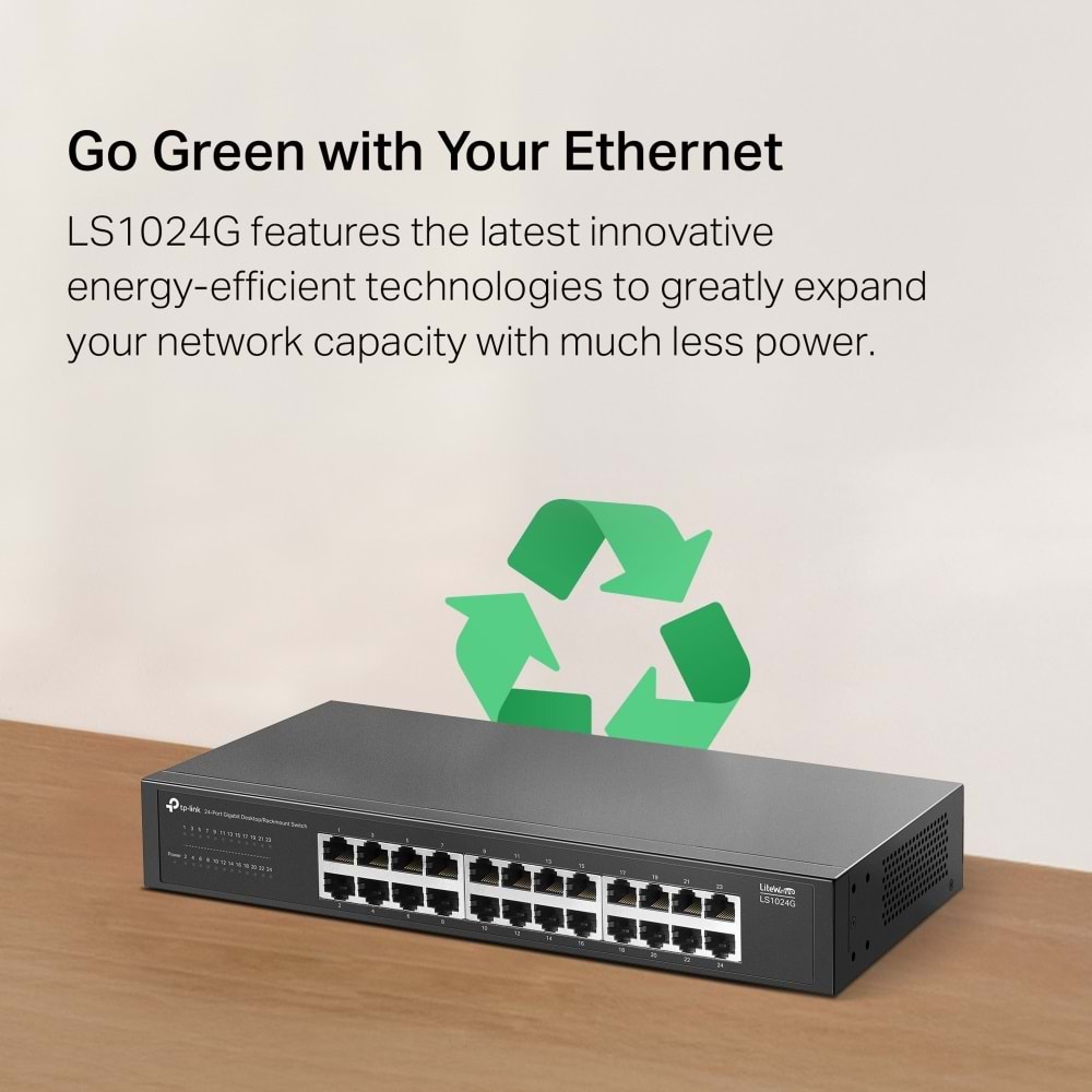 TP-Link LS1024G 24 Port Gigabit Desktop/Rackmount Switch (Metal Kasa)