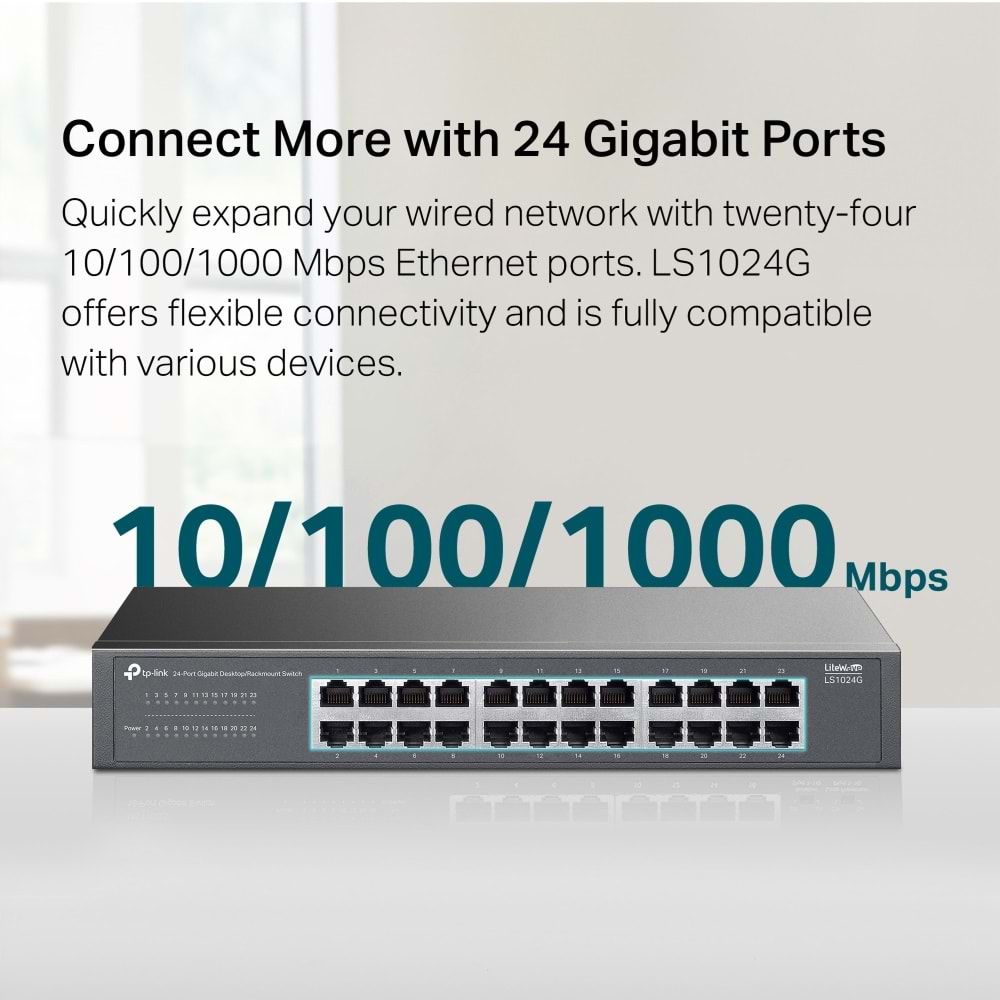TP-Link LS1024G 24 Port Gigabit Desktop/Rackmount Switch (Metal Kasa)