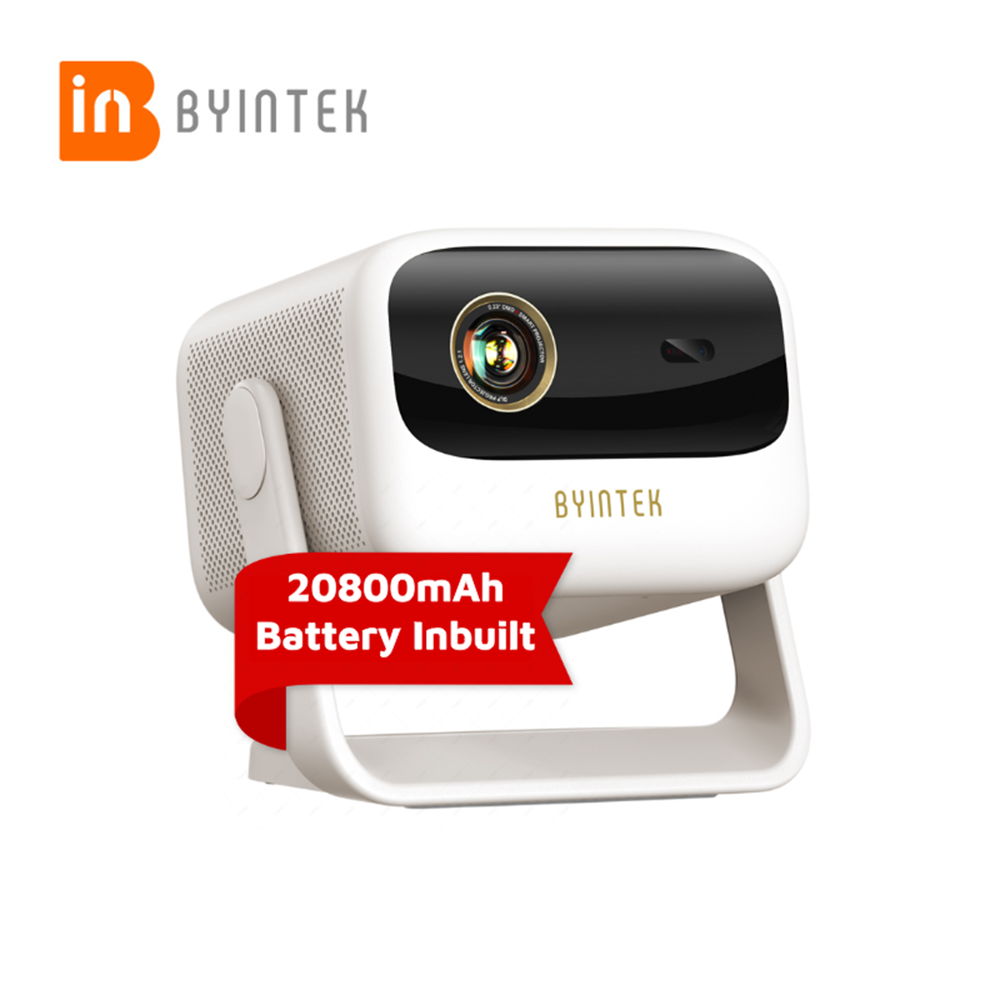 Byintek U90 Max DLP Full HD 1080P Taşınabilir Projeksiyon Cihazı, 700 ANSI Lümen, HDR10, Google TV Lisanslı (Resmi Netflix), TOF Otomatik Odaklama, MEMC, 20800mAh Batarya, 20W Ses, Ev İçin Çift Bantlı Wi-Fi