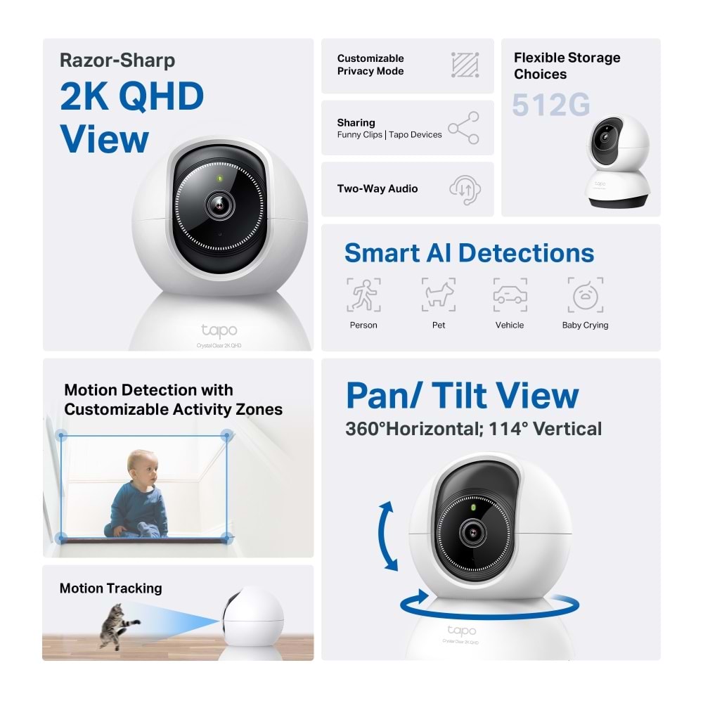 Tapo TC72 2K 4MP QHD Yapay Zekalı Wi-Fi Güvenlik Kamerası (Pan/Tilt)