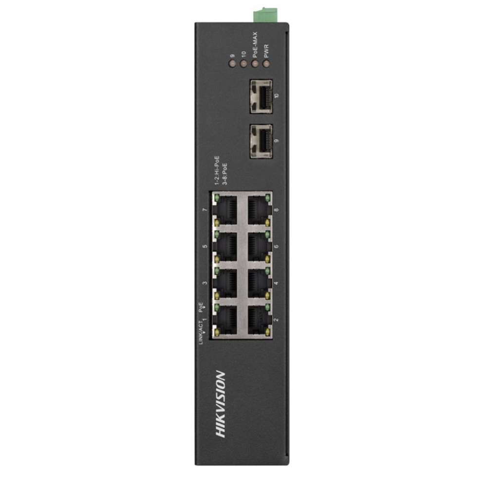 Hikvision DS-3T0510HP-E/HS 8 Port Hi-PoE (120W) Gigabit+2xSFP Endüstriyel Switch