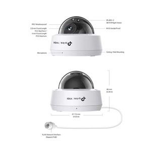 VIGI C220I V1.0 2MP 2.8mm IR Dome IP Güvenlik Kamerası ( IK10, Dahili Mikrofon )
