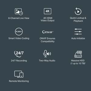 VIGI NVR1008H (v2) 8 Kanal NVR Kayıt Cihazı (H.265+4K 2CH 8MP-8CH 2MP)