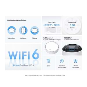 Deco X50-POE 2 Pack AX3000 PoE Destekli Tüm Ev Mesh Wi-Fi 6 Sistemi ( 2’li Paket )