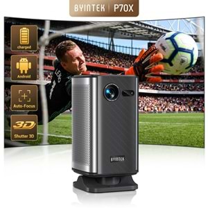 Byintek P70X 1080p Full HD Destekli 300ANSI Taşınabilir DLP Projeksiyon Cihazı - TOF Lazer Otomatik Odaklamalı, Entegre 10000mAh Bataryalı