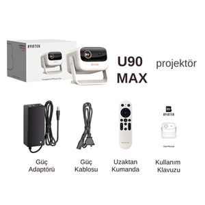 Byintek U90 DLP Full HD 1080P Taşınabilir Projeksiyon Cihazı, 700 ANSI Lümen, TOF Otomatik Odaklama, MEMC, 20800mAh Batarya, 20W Ses, Ev İçin Çift Bantlı Wi-Fi