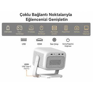 Byintek U90 DLP Full HD 1080P Taşınabilir Projeksiyon Cihazı, 700 ANSI Lümen, TOF Otomatik Odaklama, MEMC, 20800mAh Batarya, 20W Ses, Ev İçin Çift Bantlı Wi-Fi