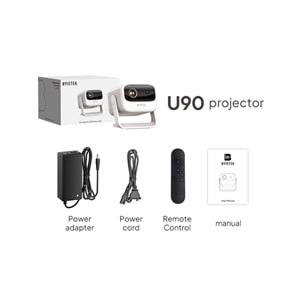 Byintek U90 Max DLP Full HD 1080P Taşınabilir Projeksiyon Cihazı, 700 ANSI Lümen, HDR10, Google TV Lisanslı (Resmi Netflix), TOF Otomatik Odaklama, MEMC, 20800mAh Batarya, 20W Ses, Ev İçin Çift Bantlı Wi-Fi
