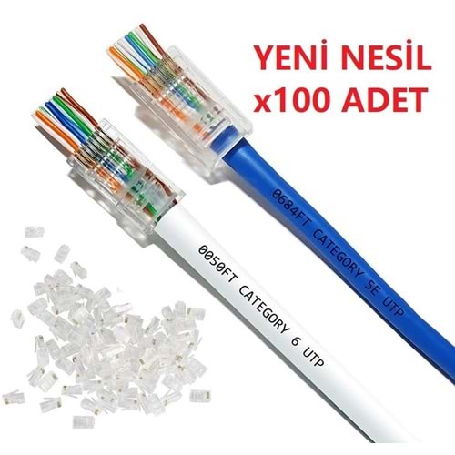 Yeni Nesil Delikli Cat6 Ez Rj45 Konnektör Utp Jack (100 Adet)