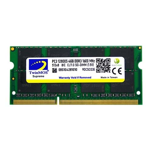 Twinmos 4 GB DDR3 1600 MHz CL11 Notebook Ram MDD34GB1600N