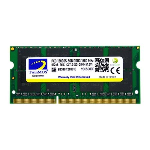 Twinmos 12800S 8 GB DDR3 1600 MHz CL11 Notebook Ram MDD38GB1600N