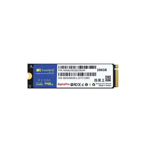 Twinmos 3600-3250 MB/s TLC 3DNAND 256 GB M.2 PCIe Gen3 NVMe SSD NVME256GB2280AP