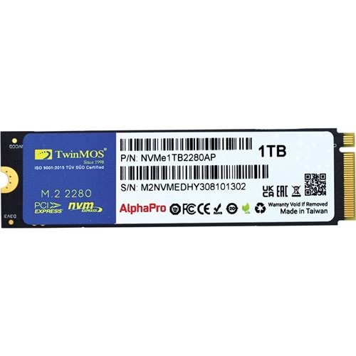 Twinmos 3D-NAND 1 TB M.2 PCIE Gen3 NVMe SSD NVMe1TB2280AP