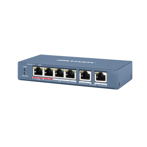 Hikvision DS-3E0106HP-E 4 Port 65W PoE+ 2 Port 10/100 Mb Uplink Yönetilemez Switch