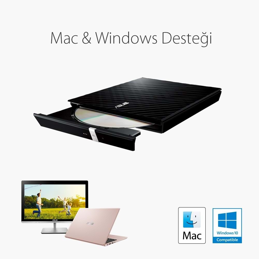 Asus 8x SDRW-08D2S-U USB 2.0 Slim Harici DVD Yazıcı Siyah
