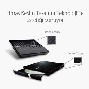 Asus 8x SDRW-08D2S-U USB 2.0 Slim Harici DVD Yazıcı Siyah